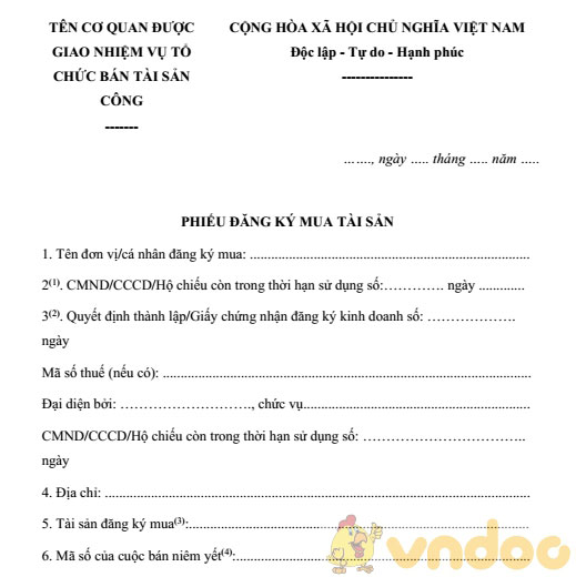 Phiếu đăng ký mua tài sản