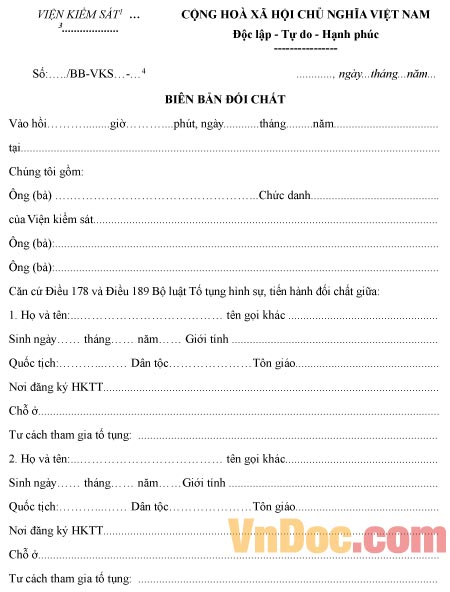 Mẫu biên bản đối chất
