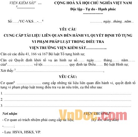 Mẫu yêu cầu cung cấp tài liệu liên quan