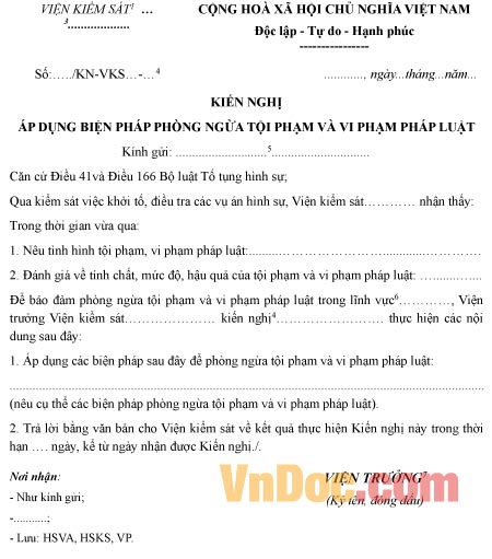 Mẫu kiến nghị áp dụng biện pháp phòng ngừa tội phạm và vi phạm pháp luật