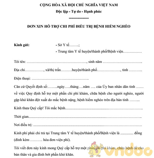 Đơn xin hỗ trợ chi phí điều trị bệnh hiểm nghèo