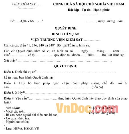 Mẫu quyết định đình chỉ vụ án