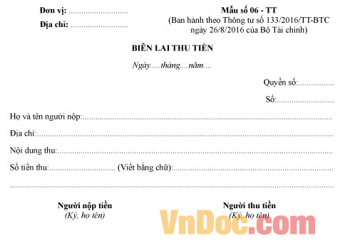 Mẫu biên lai thu tiền