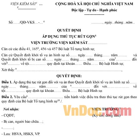 Mẫu quyết định áp dụng thủ tục rút gọn