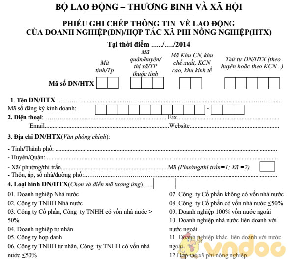 Phiếu ghi chép thông tin về lao động