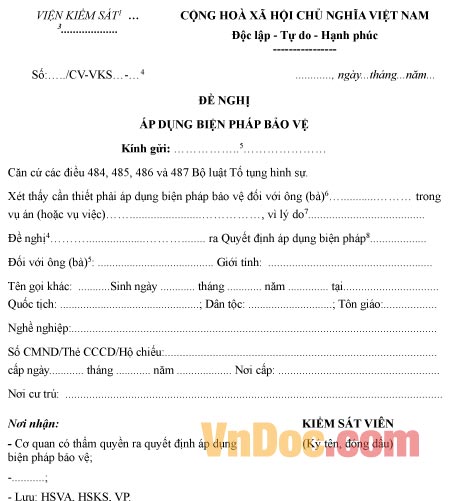 Mẫu đề nghị áp dụng biện pháp bảo vệ