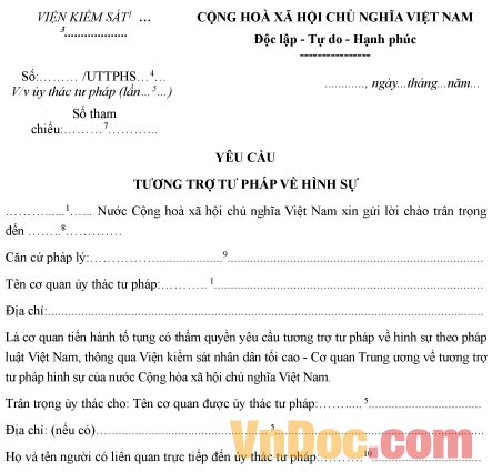 Mẫu yêu cầu tương trợ tư pháp về hình sự