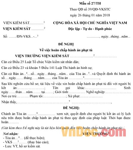 Mẫu đề nghị về việc hoãn chấp hành án phạt tù