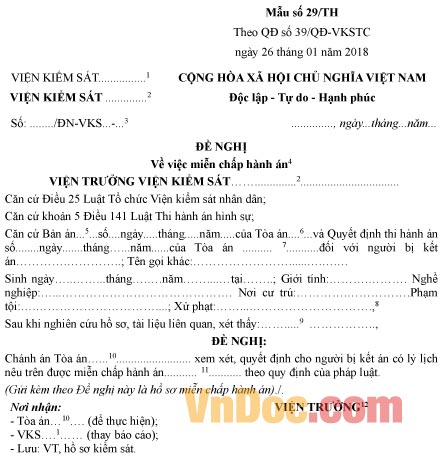 Mẫu đề nghị về việc miễn chấp hành án