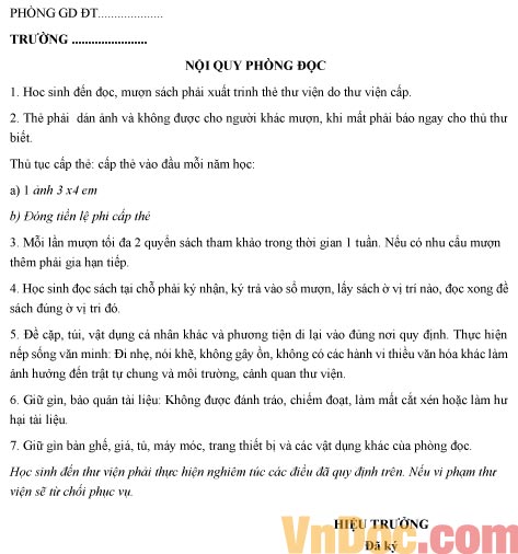 Mẫu nội quy phòng chức năng trường THCS