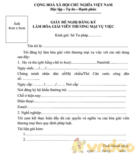 Giấy đề nghị đăng ký làm hòa giải viên thương mại vụ việc