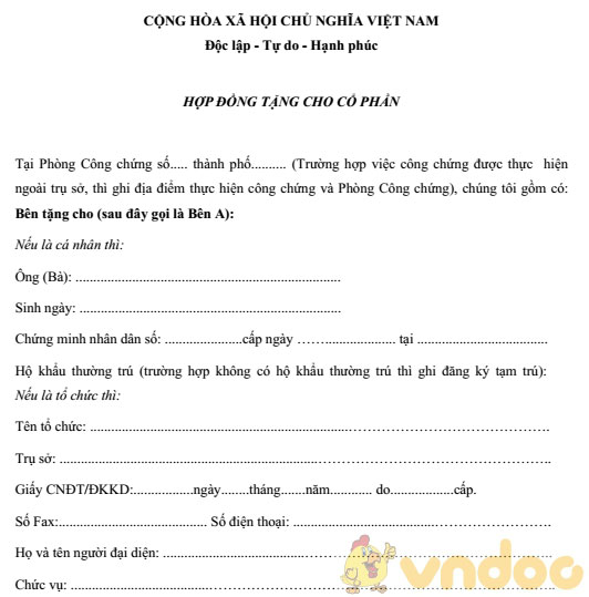 Mẫu hợp đồng cho tặng cổ phần