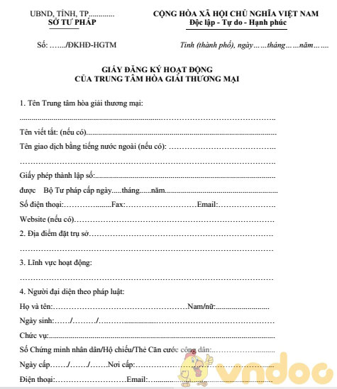 Giấy đăng ký hoạt động của trung tâm hòa giải thương mại