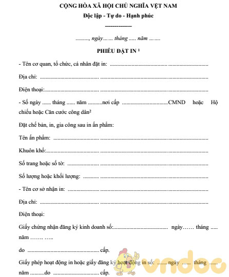 Mẫu phiếu đặt in