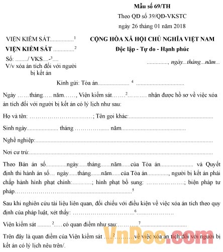 Mẫu công văn về việc xóa án tích đối với người bị kết án