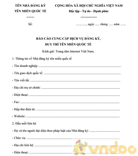 Báo cáo cung cấp dịch vụ đăng ký duy trì tên miền quốc tế