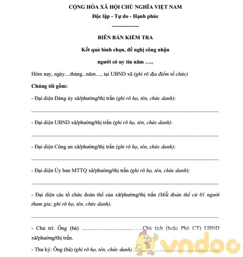 Biên bản kiểm tra kết quả bình chọn, đề nghị công nhận người có uy tín