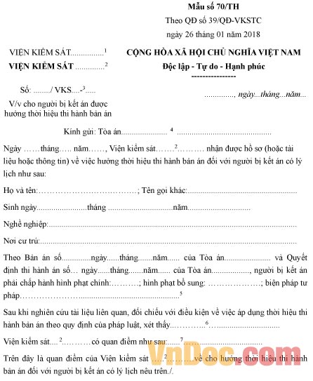 Mẫu công văn về việc cho người bị kết án được hưởng thời hiệu thi hành bản án