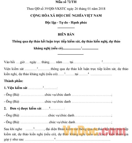 Mẫu biên bản thông qua dự thảo kết luận trực tiếp kiểm sát