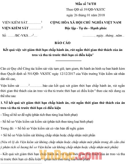 Mẫu báo cáo kết quả việc xét giảm thời hạn chấp hành án