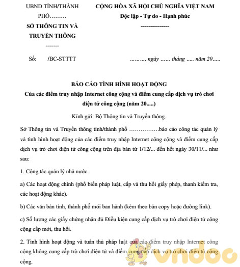 Báo cáo tình hình hoạt động của các điểm truy nhập Internet công cộng