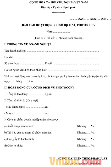 Mẫu báo cáo về hoạt động của cơ sở dịch vụ photocopy