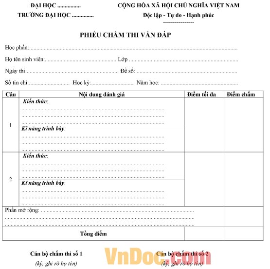 Mẫu chấm thi vấn đáp 