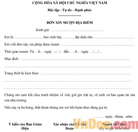 Mẫu đơn mượn địa điểm