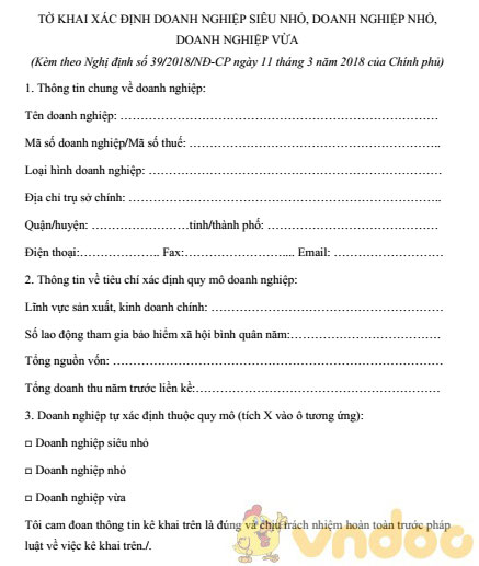 Mẫu tờ khai xác định doanh nghiệp siêu nhỏ, nhỏ và vừa