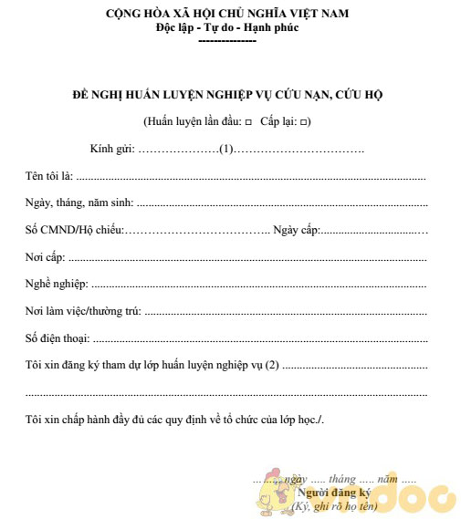 Đơn đề nghị huấn luyện nghiệp vụ cứu nạn, cứu hộ