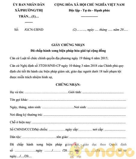 Giấy chứng nhận đã chấp hành xong biện pháp hòa giải tại cộng đồng