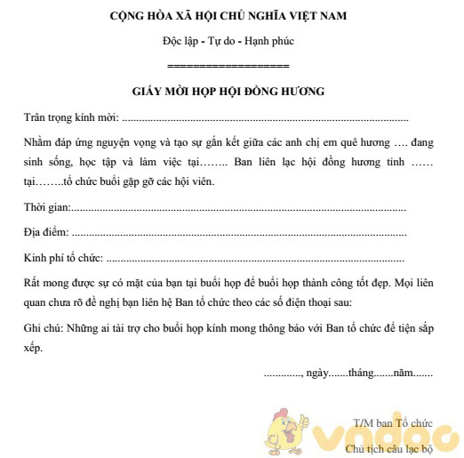 Mẫu giấy mời họp mặt đồng hương