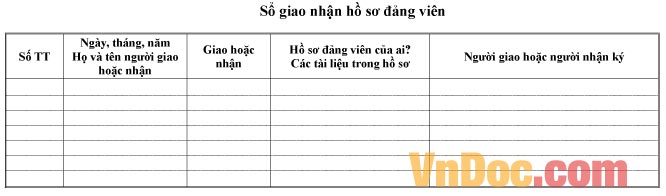 Mẫu sổ giao nhận hồ sơ đảng viên