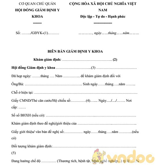 Mẫu biên bản giám định y khoa