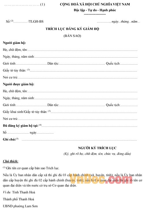 Mẫu trích lục đăng ký giám hộ