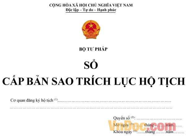 Mẫu sổ ghi chép về việc cấp bản sao trích lục