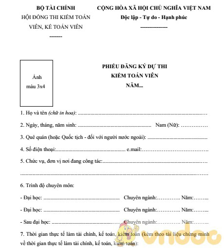 Phiếu đăng ký dự thi kiểm toán viên