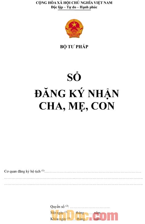 Mẫu sổ ghi chép đăng ký nhận cha, mẹ, con