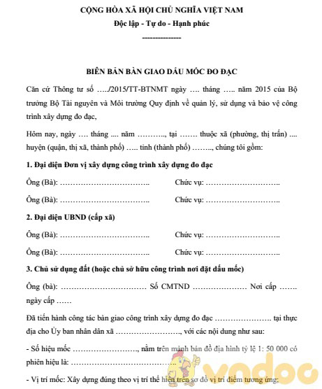 Mẫu biên bản bàn giao dấu mốc đo đạc