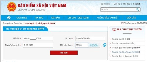 Cách tra cứu giá trị sử dụng của thẻ BHYT