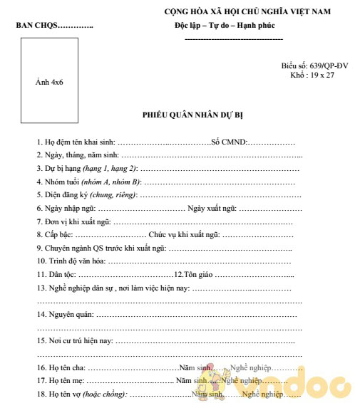 Phiếu quân nhân dự bị