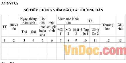 Mẫu sổ tiêm chủng cho trẻ em