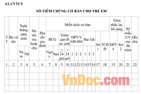 Mẫu sổ tiêm chủng cho trẻ em