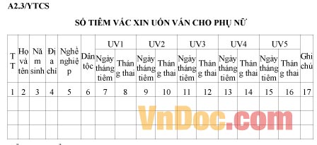 Mẫu sổ tiêm vắc xin cho phụ nữ