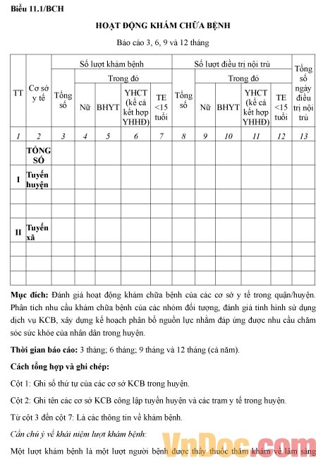 Mẫu báo cáo tình hình hoạt động khám chữa bệnh