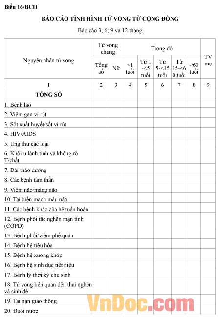 Mẫu báo cáo tình hình tử vong từ cộng đồng