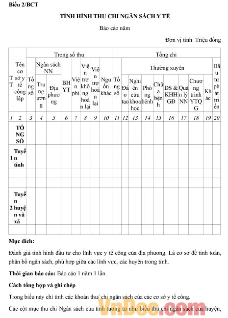 Mẫu báo cáo tình hình thu chi ngân sách y tế