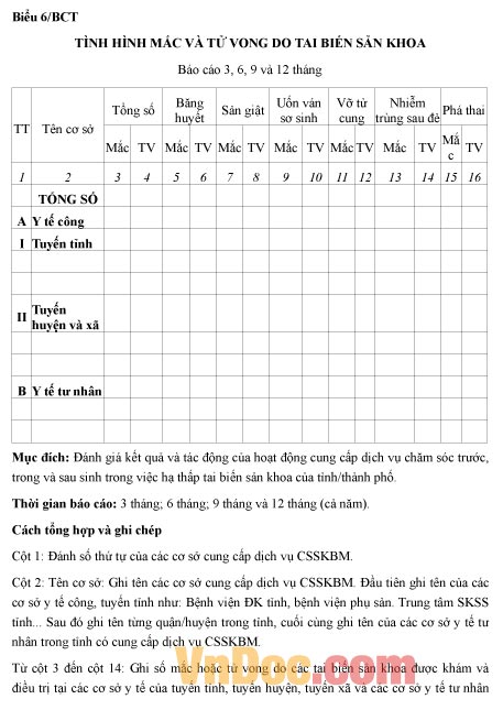 Mẫu báo cáo tình hình mắc và tử vong do tai biến sản khoa