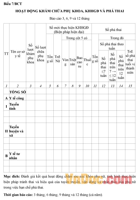 Mẫu báo cáo tình hình hoạt động khám chữa phụ khoa