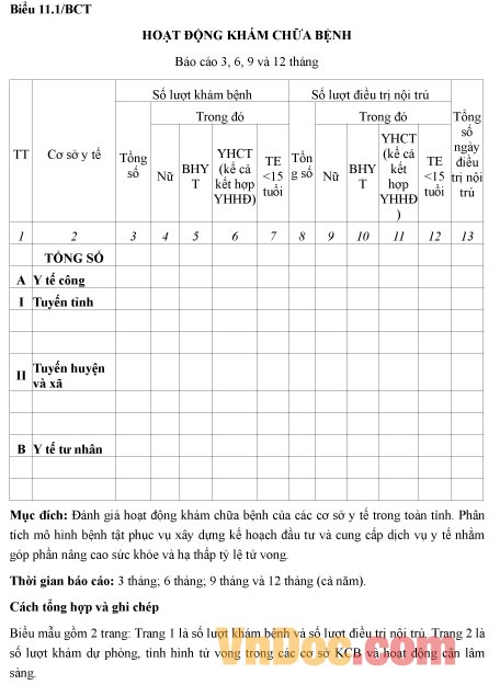 Mẫu báo cáo tình hình hoạt động khám chữa bệnh